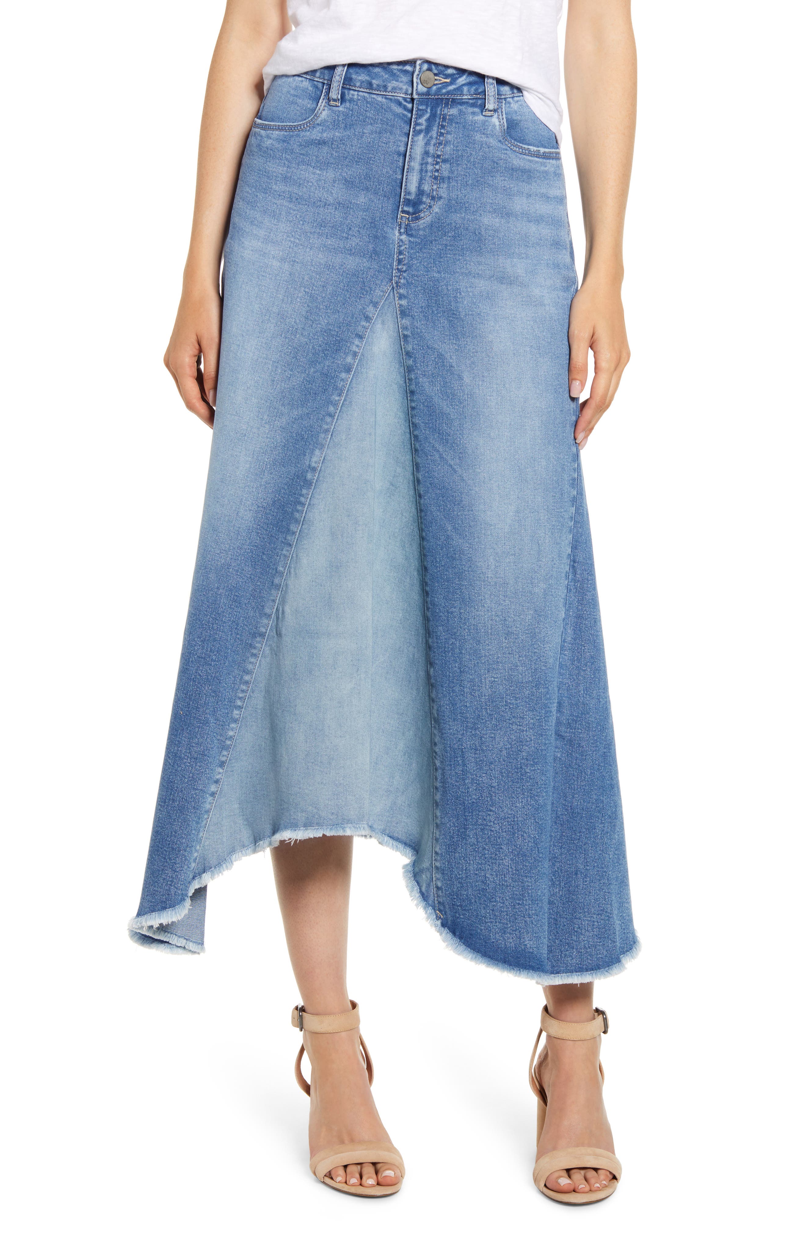 Colmkley Womens Casual Mid Waist Wash Denim Skirt Long Jean Skirt Button Pocket 